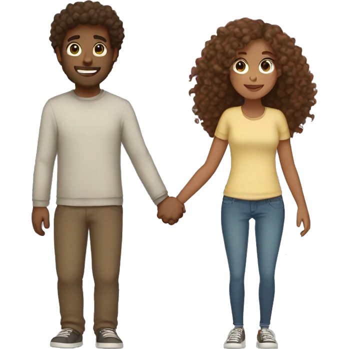boyfriend with curly hair holding hands with girlfriend with brown hair  emoji