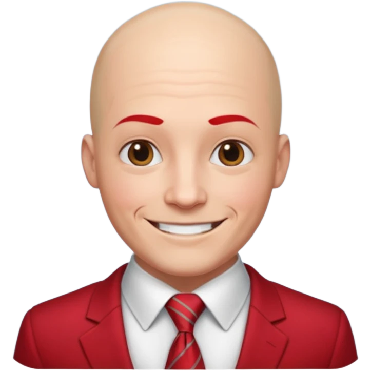 man Bald with red necktie, red dress,tattoo, square face. emoji