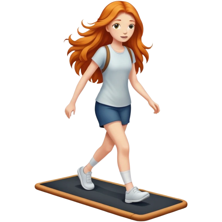 Gorgeous Ginger girl long hair walking on walking pad emoji