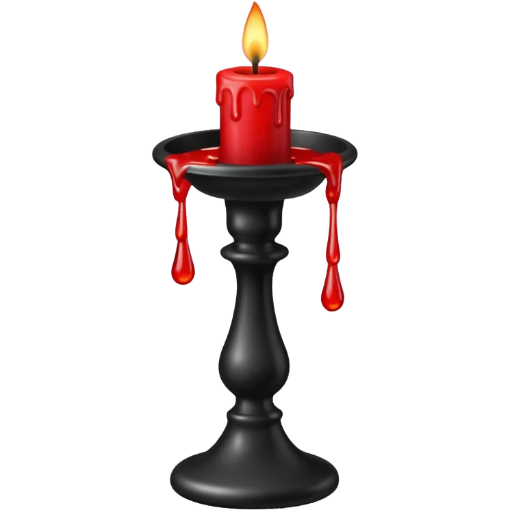 A gothic black candlestick with dripping red wax. emoji