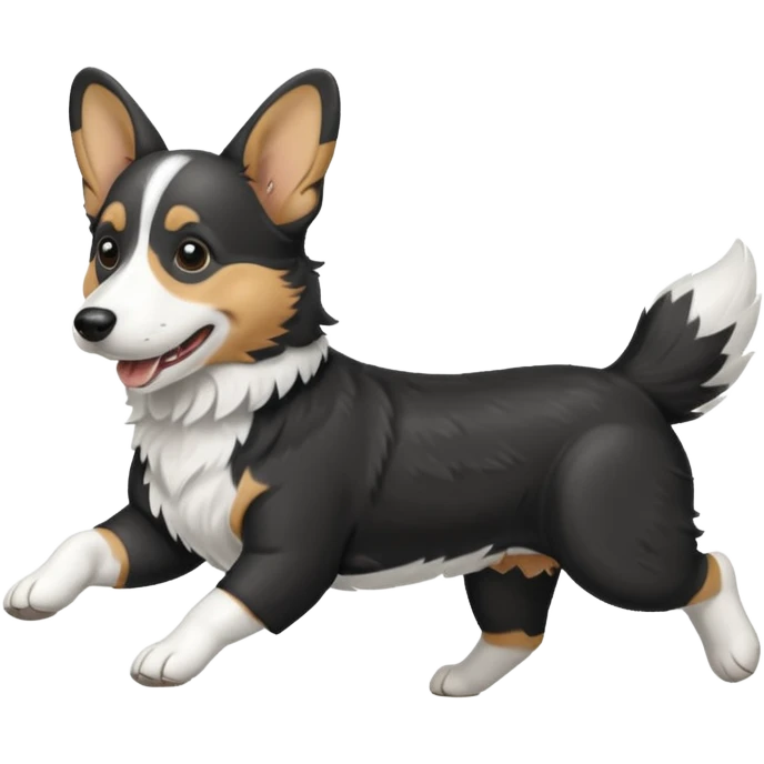 Black and white realistic cardigan welsh corgi running with its tail streaming out behind it emoji