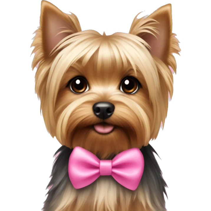 Yorkshire Terrier puppy with a pink bow emoji