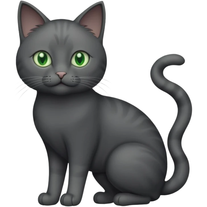 full body solid dark grey cat with green eyes and white paws and whiskers emoji