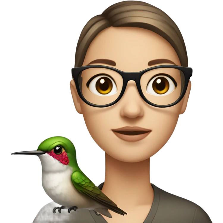 Girl pale , brunette, with short hair, wearing glasses with a hummingbird next to her emoji