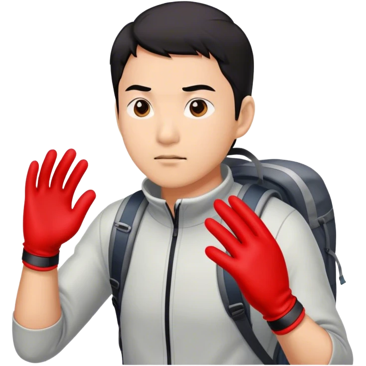 asian guy wearing red gloves going on a hike  emoji