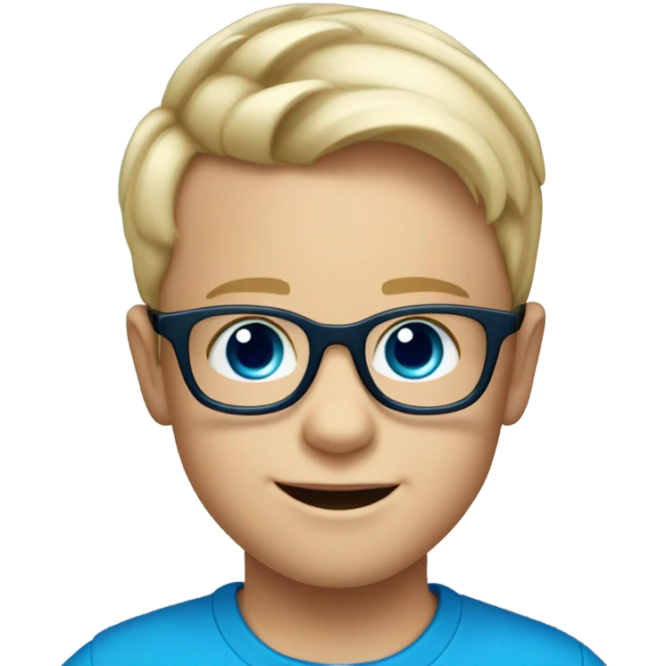 smiling 5 year old white boy with big blue eyes and glasses blonde straight short hair emoji