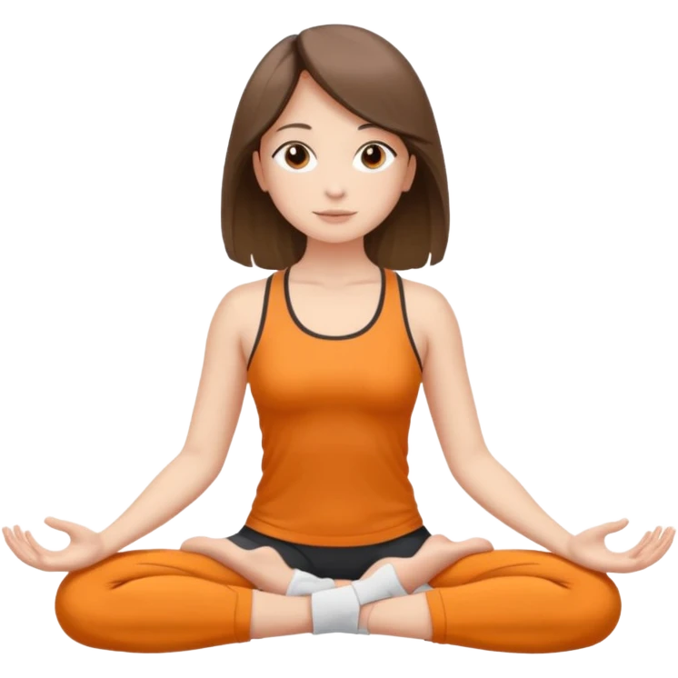This same girl is sitting in a lotus position, with valley-length hair, wearing sportswear, with fair skin, brown eyes, and normal body proportions. emoji