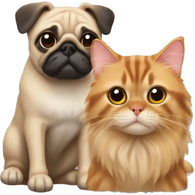 Pug and ginger mainecoon cat emoji