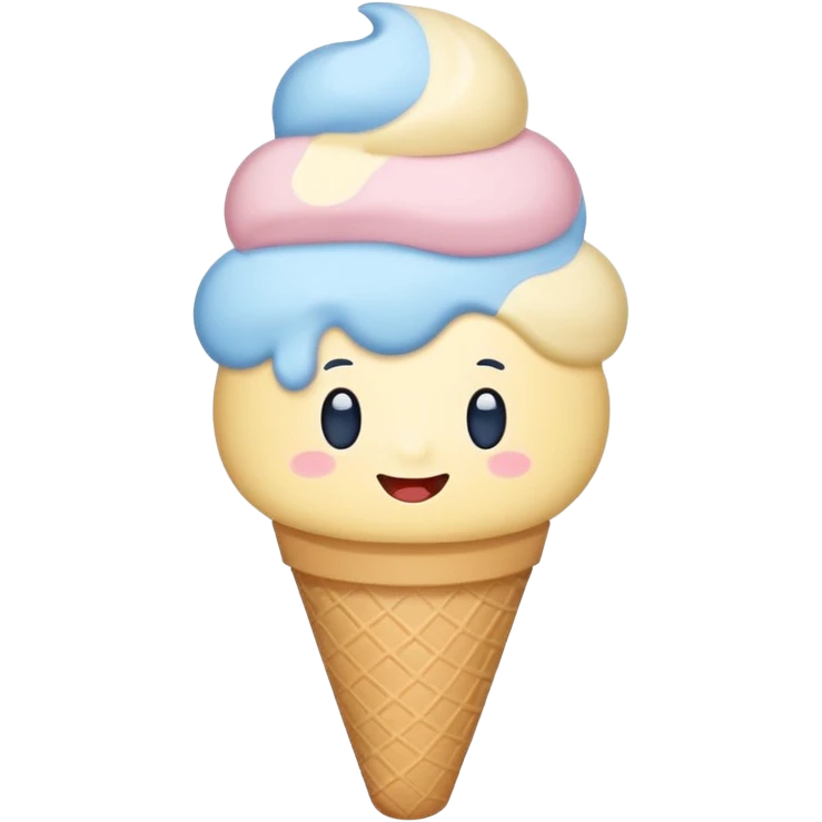 Cute ice cream emoji illustration, pastel flat style
Alice Blue, Naples Yellow, Powder Blue, Yale Blue color palette
Minimal, clean vector, soft rounded shapes, sticker-ready emoji