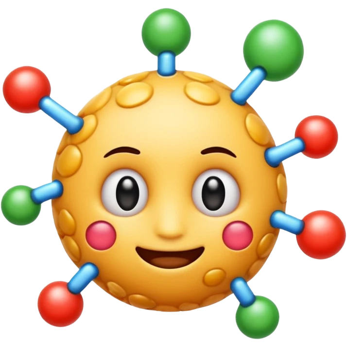 enzyme stylized as a cute emoji with molecular and biological elements emoji