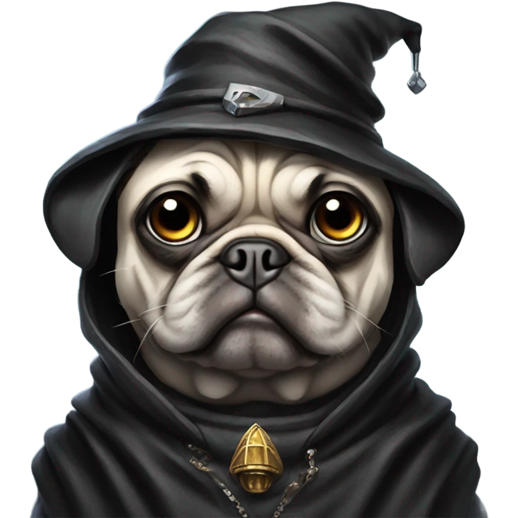 cyberpunk pug wearing a black wizard's hat emoji