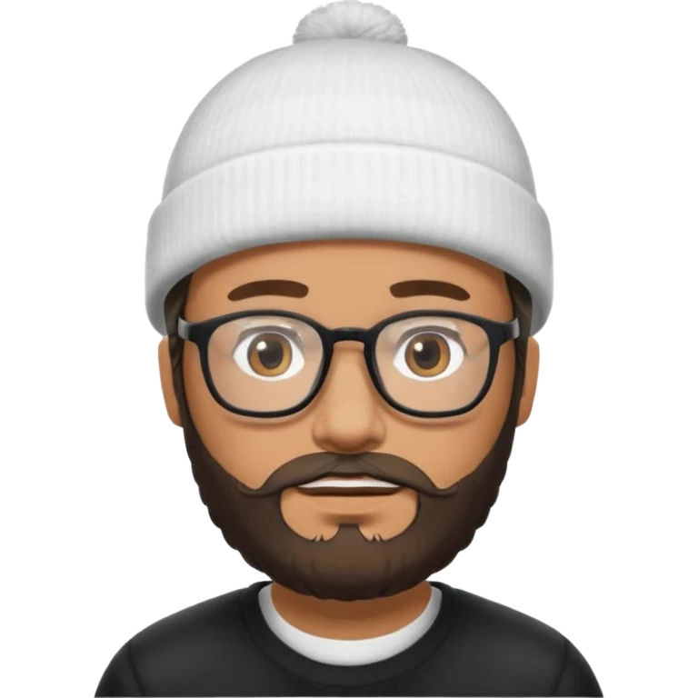 Quiero la cara mía con gafas y barba y un gorro blanco con cinta negra emoji
