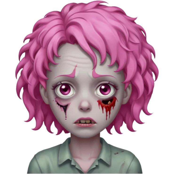 Sad zoombie curly pink hair emoji