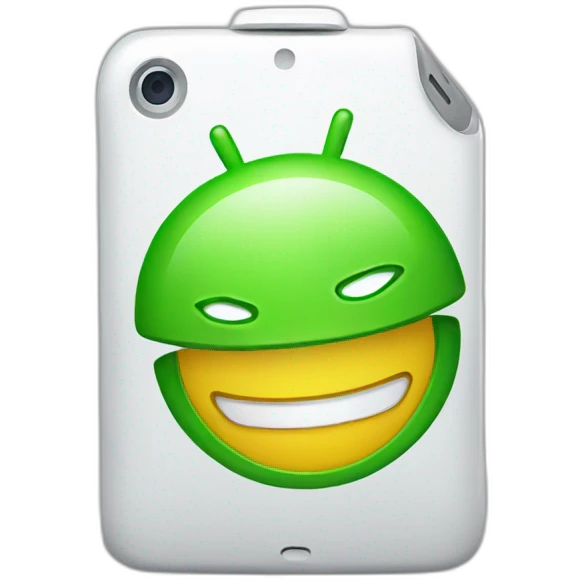 Google android logo using an iPhone with a smile emoji