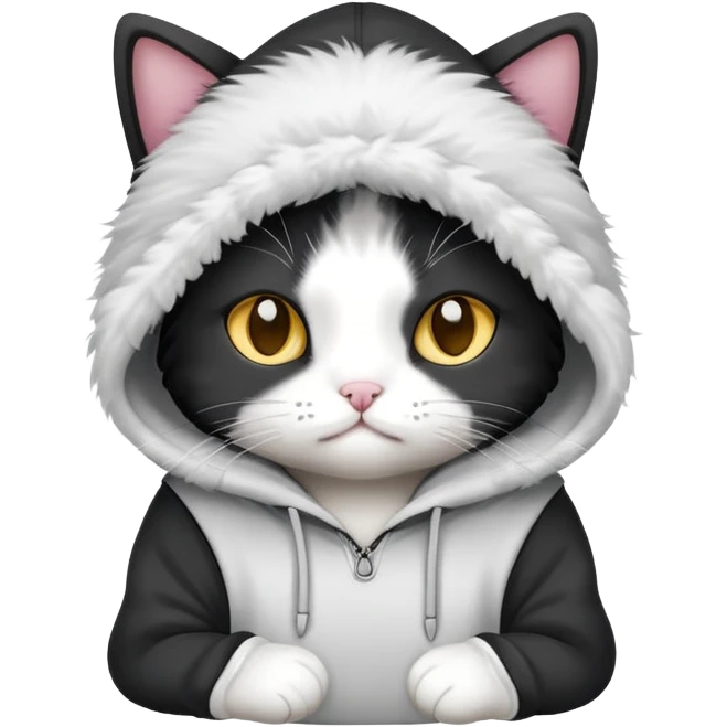 Black and white cat with a hoodie  emoji