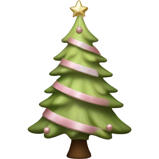 realistic light green christmas tree with a brown trunk with light pink and white ornaments and with a light pink star on top of the tree emoji
