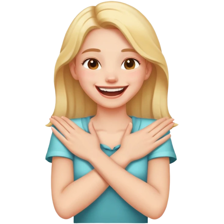 Girl laughing her hands crossed holding her neck emoji