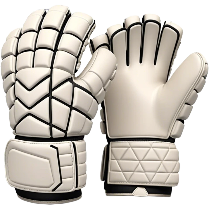 Cinematic Realistic image of goalie gloves showcasing detailed fabric textures and intricate grip patterns, rendered against a blurred goal backdrop with focused, high-contrast lighting that accentuates their essential design emoji