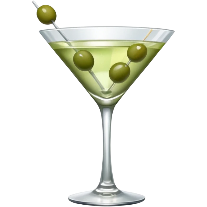 martini with 3 green khaki olives all stuck at the same 1 stick and same size . liquid should be a clear color like water kinda  emoji
