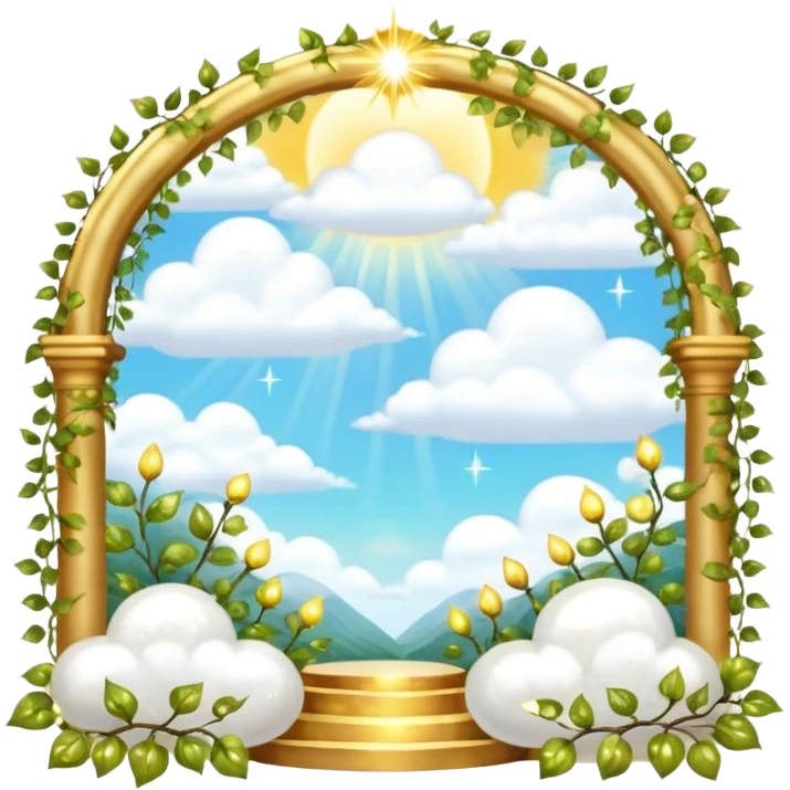 White and glittery gold with marble stones, vines, divine, heavenly, spiritual, pure, glowing, cute clouds, sunshine, sparkly, beautiful, elegant, luxurious, pretty, aesthetic scenery scene picture   emoji