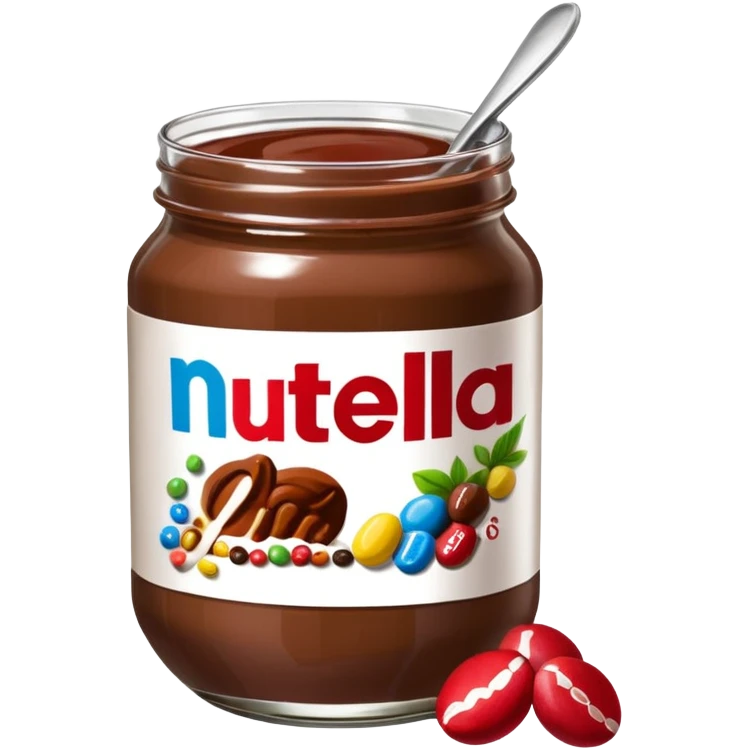 Un vaso cubierto de nutella arriba fresas y mym emoji