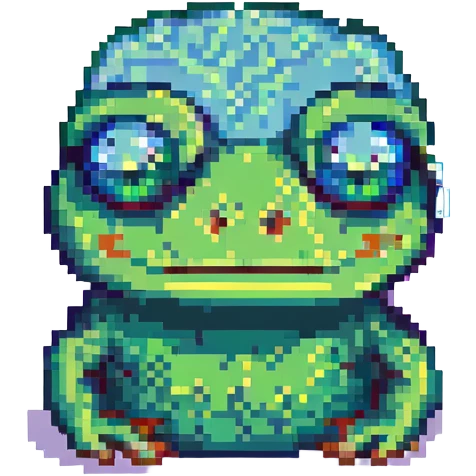 Rare Pepe meme pixel art with holographic effect emoji