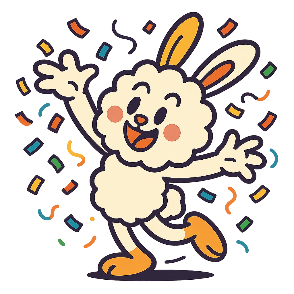 cotton bunny throwing confetti and spinning in vibrant-toon style emoji