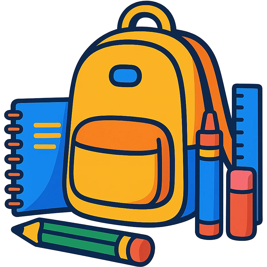 school supplies, colorful, playful style emoji