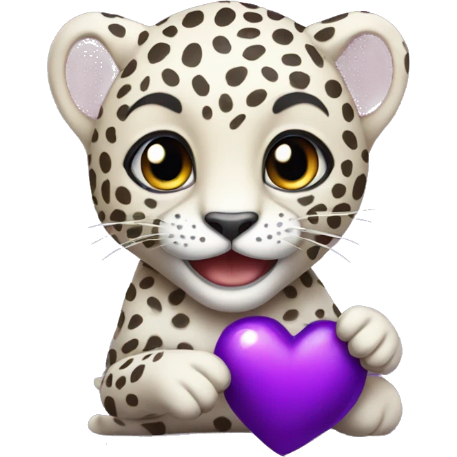 Baby leopard holding a purple heart  emoji