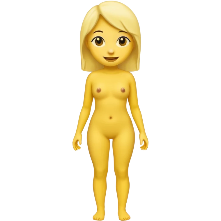 female noseless noseless noseless yellow smiling emoji with tits, full body dark black eyes, hairless, noseless, earless emoji