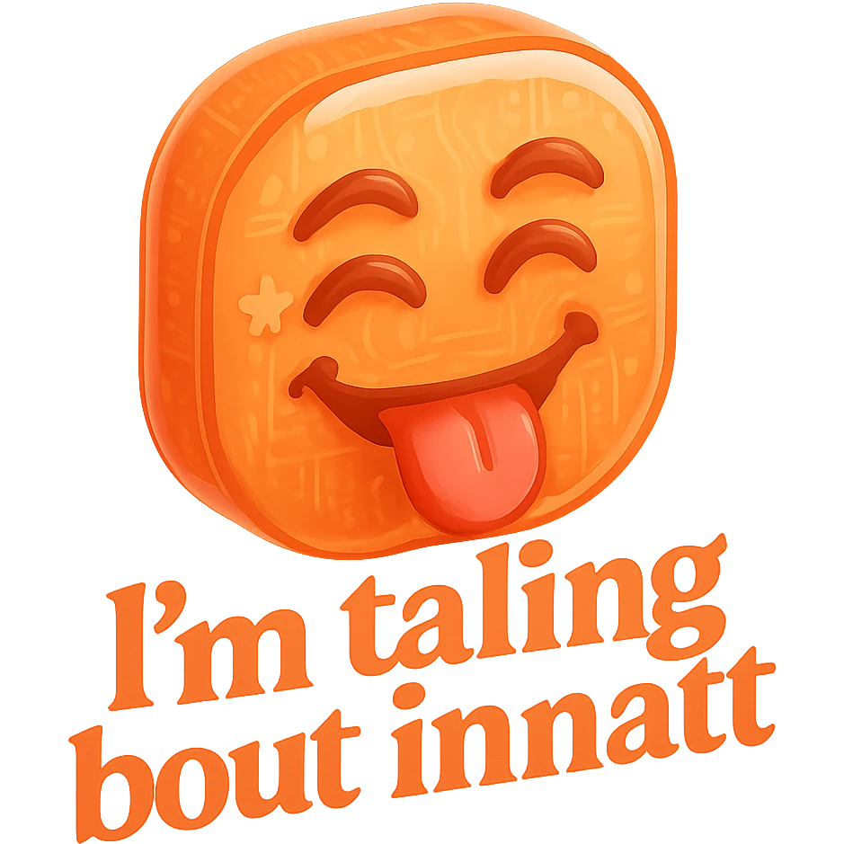 smiling with tongue sticking out
add the words  I’m talking bout innatt  emoji