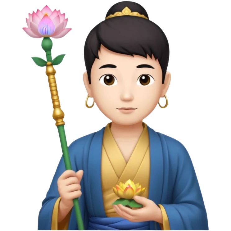 asian man with lotus, scepter, buddhism, lotus, white skin emoji