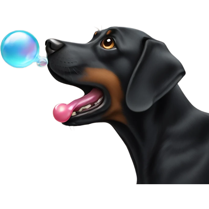 Black dog blowing gum bubble emoji