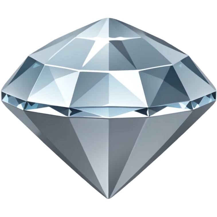 A faceted diamond emoji made of silver chrome, smooth reflective surfaces, soft metallic shine, minimalistic and clean design, iOS emoji style, centered on white background, soft studio lighting emoji