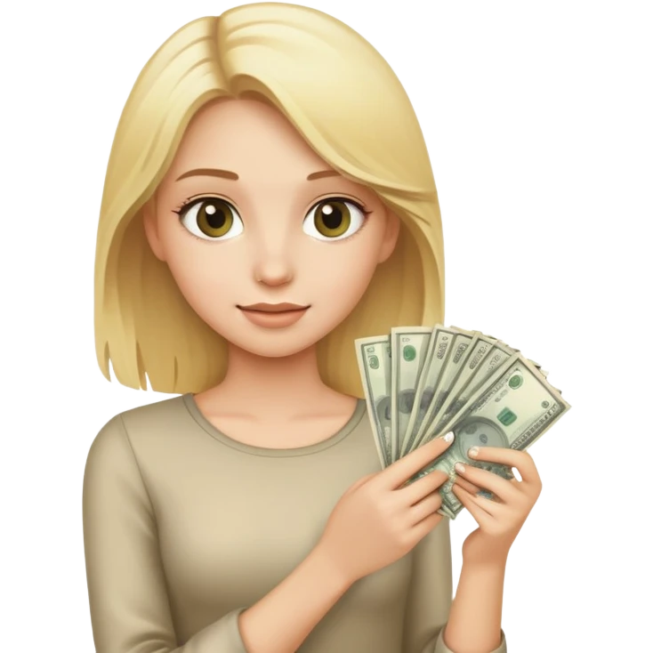 blonde girl holding money emoji