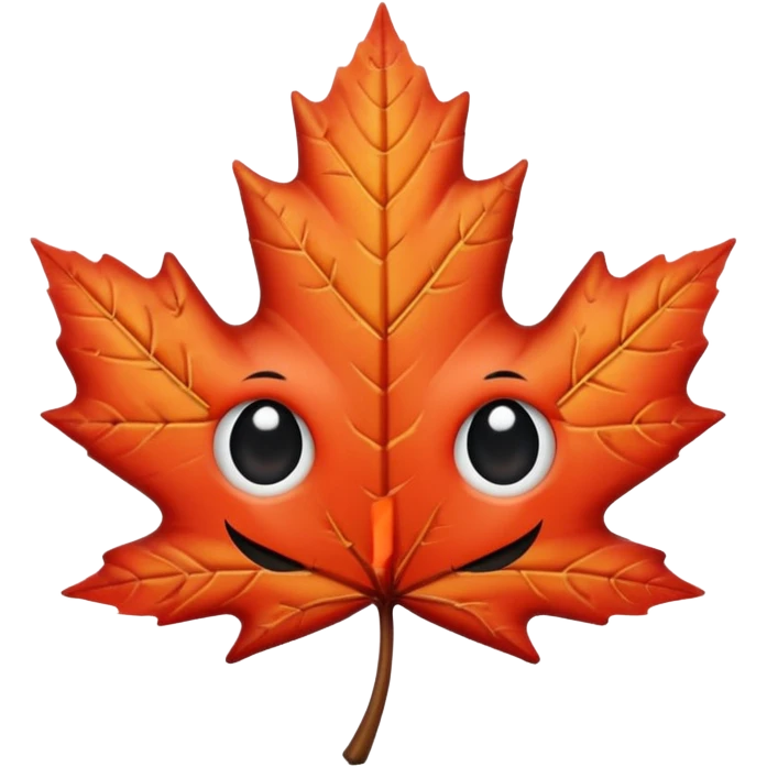 emoji, feuille d'érable couleur vermeille, deux yeux ronds noirs brillants emoji