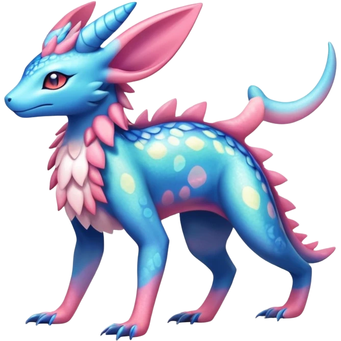 Colorful Shiny Exotic Amaura-Salandit-Aurorus-Sylveon-Fakémon-hybrid-creature (full body)  emoji