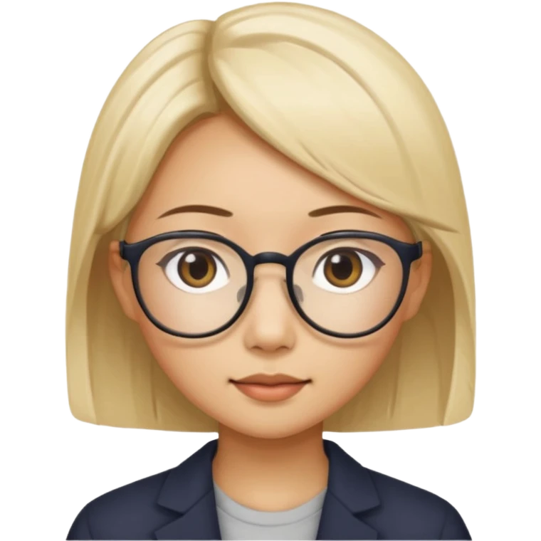 asian looking female with slight blonde hair a little longer  with eye glasses, fair complexion not that pointed nose but slighty little eye please emoji
