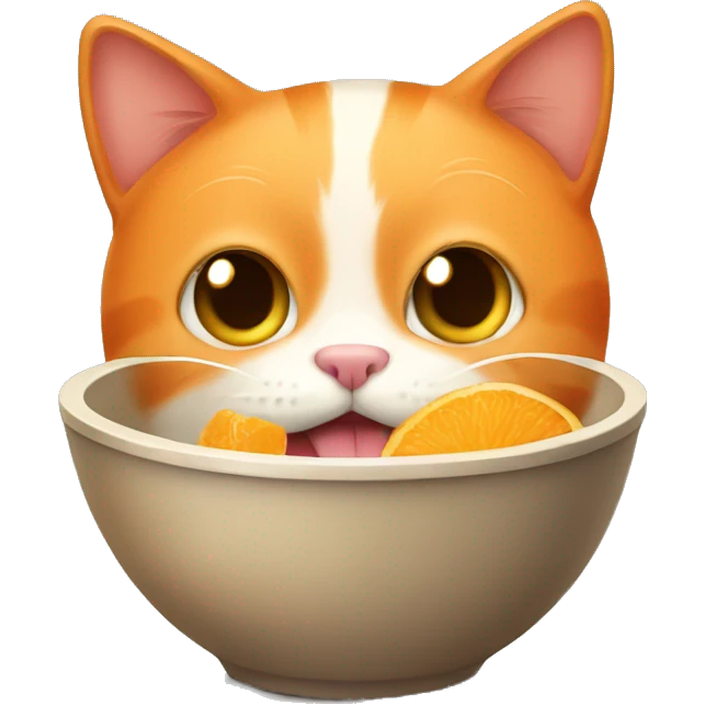 orange cat eating from a bowl emoji