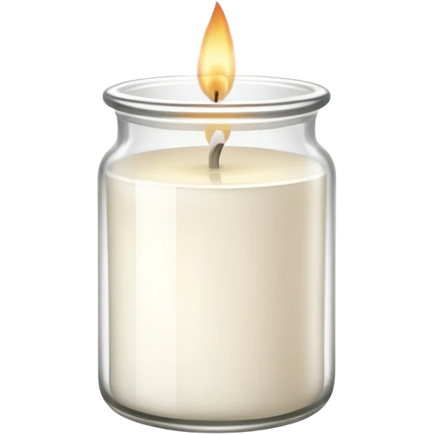 ultra minimal icon of a cream-white candle in a simple glass jar labeled “cotton”, three small flames, clean lines, soft neutral tones, modern elegant vector style, transparent background emoji