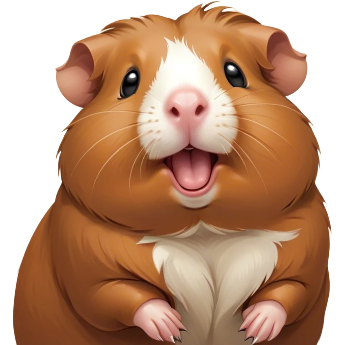 Cinematic Cute Yawning Brown Guinea Pig Portrait Emoji, Head tilted slightly with a dramatic, wide-open yawn, revealing a soft brown coat and tiny, droopy ears, round dark eyes barely open in drowsy contentment, Simplified yet irresistibly adorable features, highly detailed, glowing with a soft, cozy glow, high shine, relaxed yet expressive, stylized with a touch of whimsy, bright and endearing, soft glowing outline, capturing the essence of a sleepy yet affectionate guinea pig, so drowsy it feels like it could stretch out of the screen and curl up for a nap! emoji