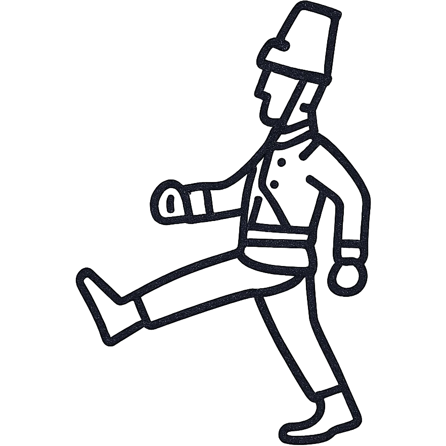 black outline of Korean soldier marching, no fill, hand drawn style emoji