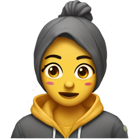 Chica oliendo una sudadera emoji