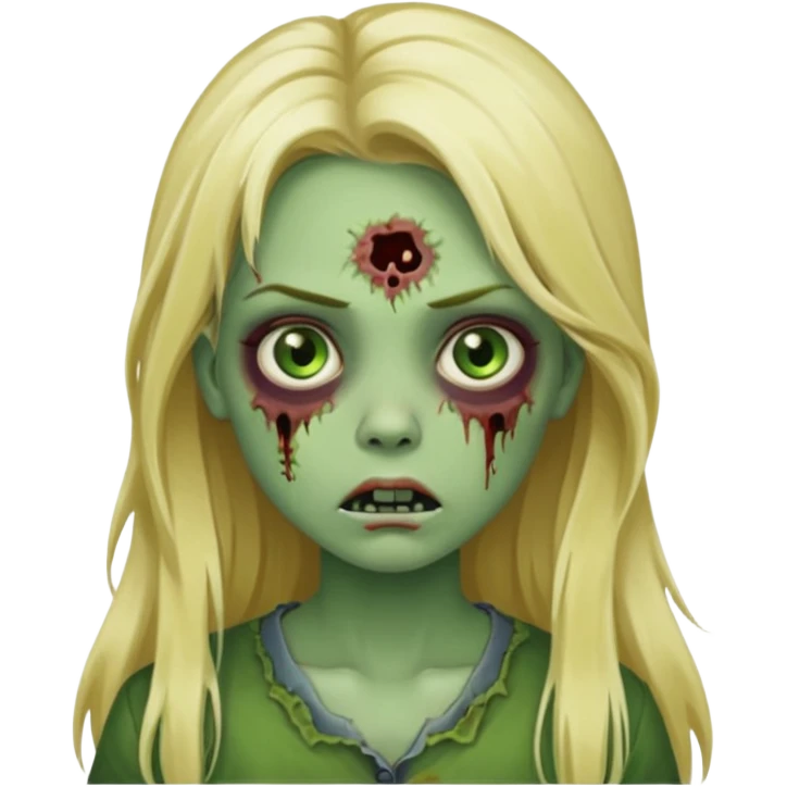girl zombie with blonde long hair green skin and with no angry face emoji
