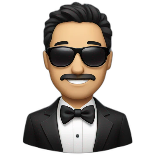 Man with tuxedo and dark sunglasses, dark hair emoji