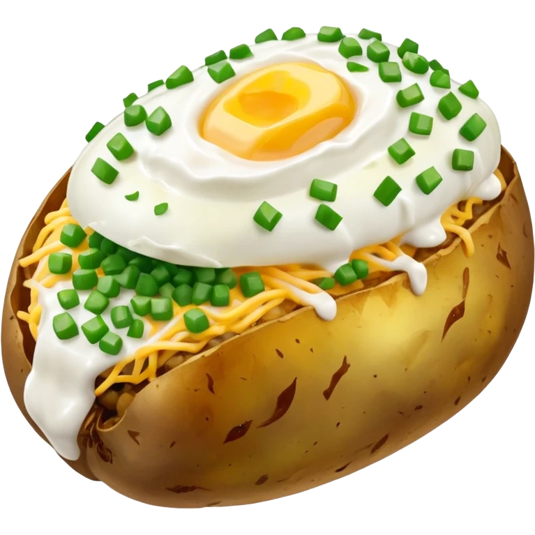 Loaded baked potato with sour cream, cheese, butter, green onions, and steam coming out of it  emoji