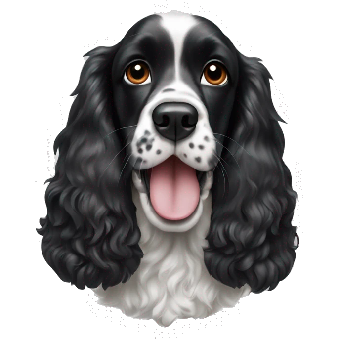 black and white english cocker spaniel with nose spots and open mouth emoji