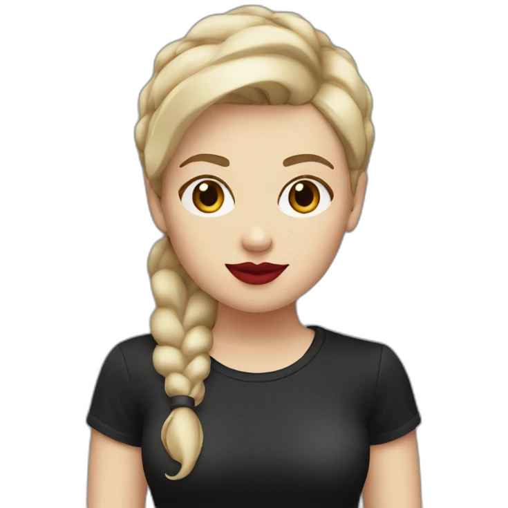 a white girl with burgundy short hair and red lips in a black T-shirt emoji