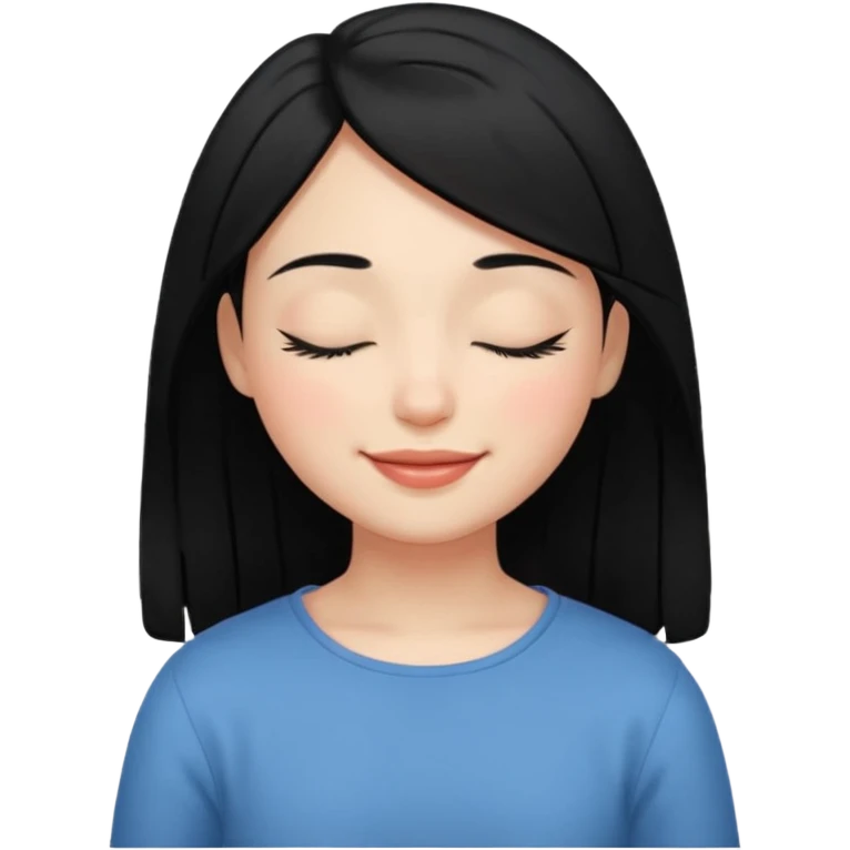smiling girl with black hair with closed eyes emoji