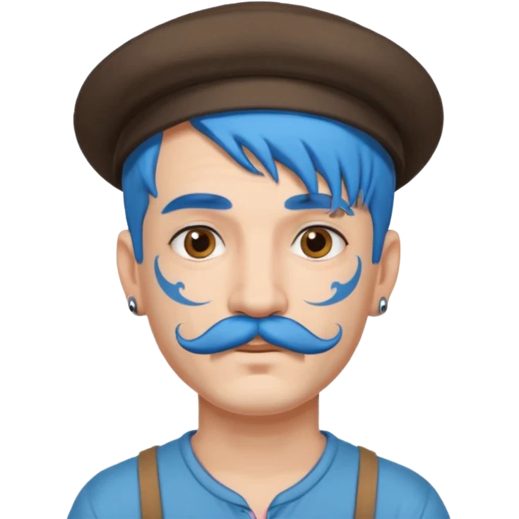 blue haired man and face tattoos and hat and mustache emoji